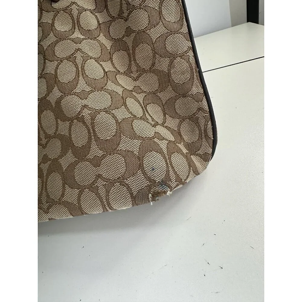 COACH TAYLOR PURSE Khaki & brown Signature C Jacquard Shoulder Tote Bag 37229